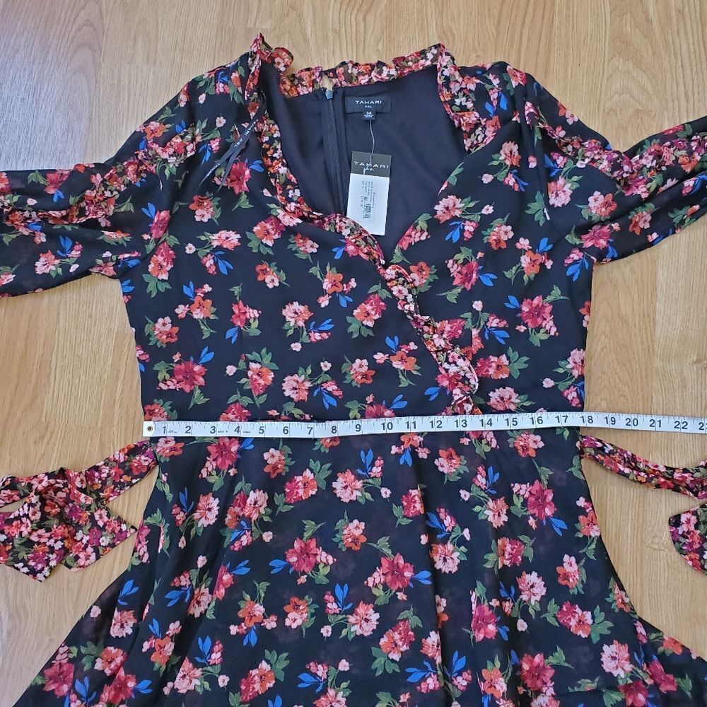 Tahari ASL Twin-Print Ruffle Dress sz 14 - Picture 12 of 16